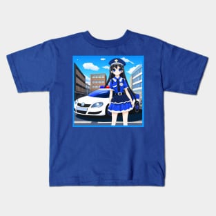 Anime Policewoman with Patrol Car Kids T-Shirt